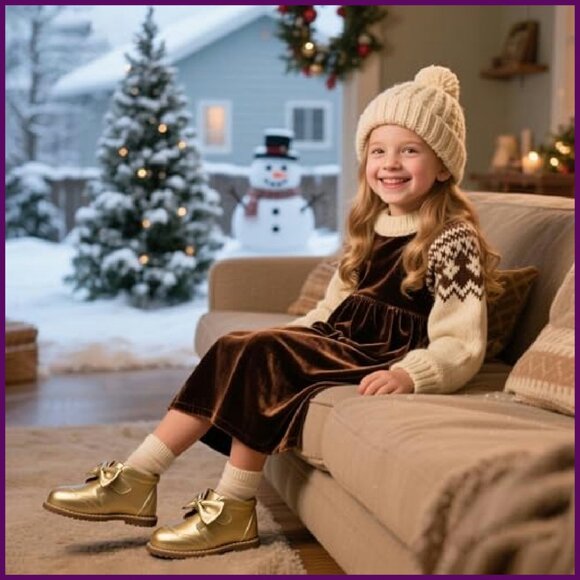 Vintage Leather Embroidered Toddler Girls Boots Mid Calf Water Resistant - Picture 4 of 8